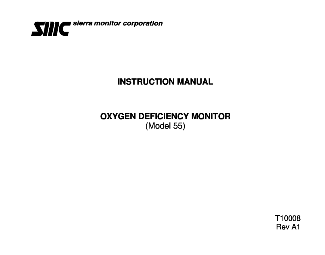 Sierra Monitor Corporation 55 instruction manual Model, T10008 Rev A1 