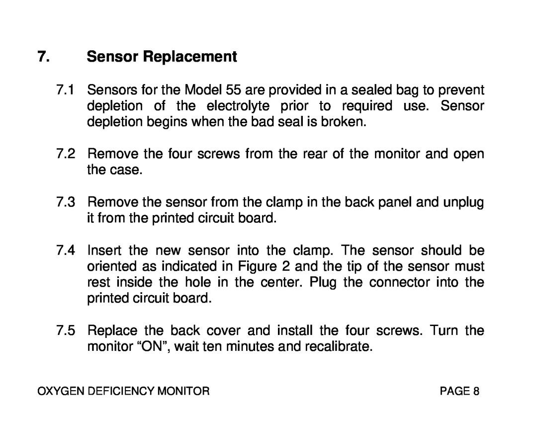 Sierra Monitor Corporation T10008, 55 instruction manual Sensor Replacement 
