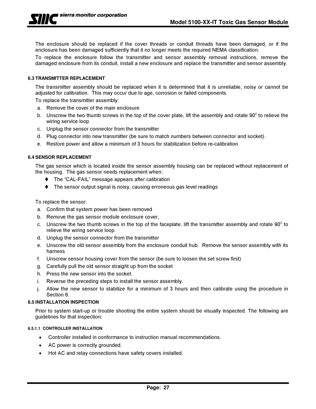 Sierra Monitor Corporation 5100-06-IT, T12020, 5100-05-IT, 5100-04-IT, 5100-03-IT instruction manual Transmitter Replacement 