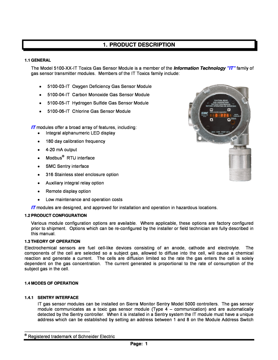 Sierra Monitor Corporation T12020, 5100-06-IT, 5100-05-IT, 5100-04-IT, 5100-03-IT instruction manual Product Description, Page 