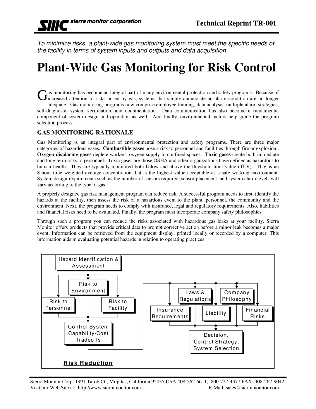 Sierra Monitor Corporation manual Technical Reprint TR-001, GAS Monitoring Rationale 