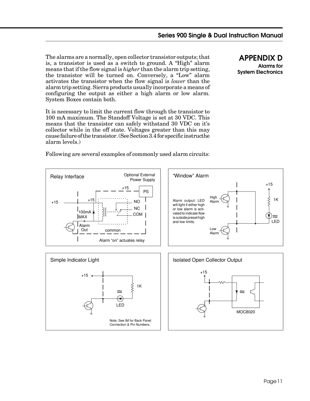 Sierra Not available instruction manual Appendix D, Window Alarm 