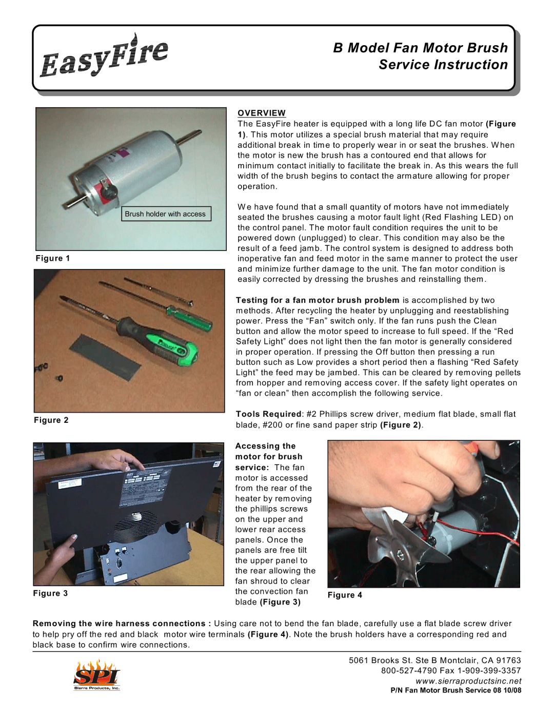 Sierra Products B Model manual Model Fan Motor Brush Service Instruction, Overview, Accessing Motor for brush 