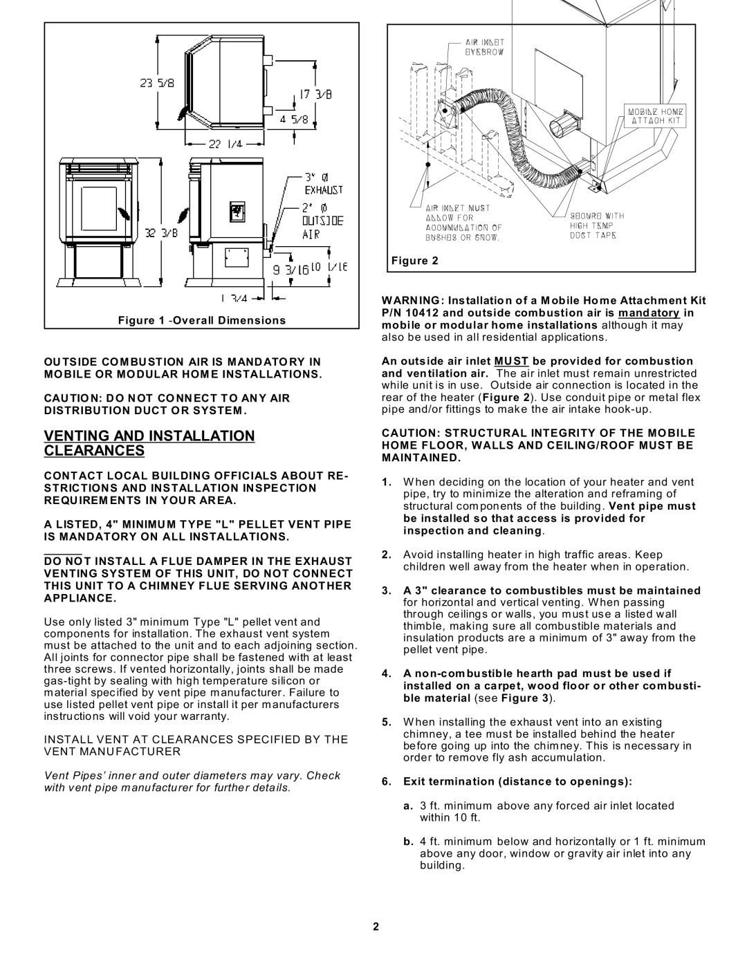 Sierra Products EF-3801B-AL Venting and Installation Clearances, An outside air inlet MU ST be provided for combustion 