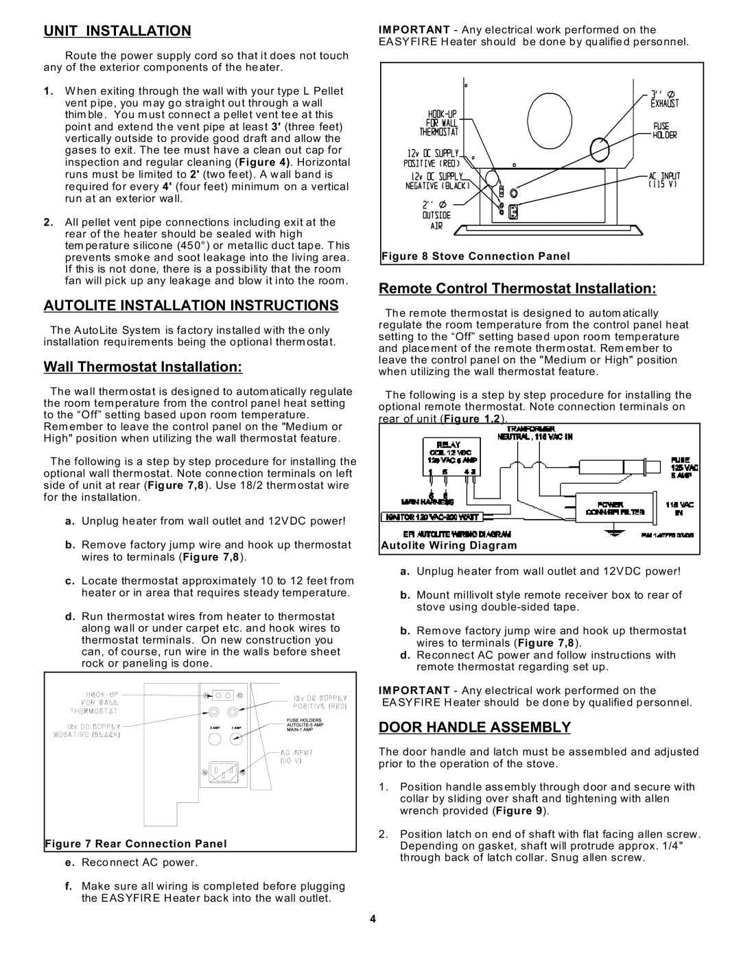 Sierra Products EF-3801B-AL Unit Installation, Autolite Installation Instructions, Wall Thermostat Installation 