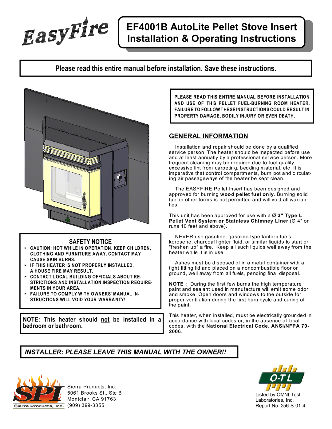 Sierra Products EF-4001B operating instructions Safety Notice, General Information, 2006 