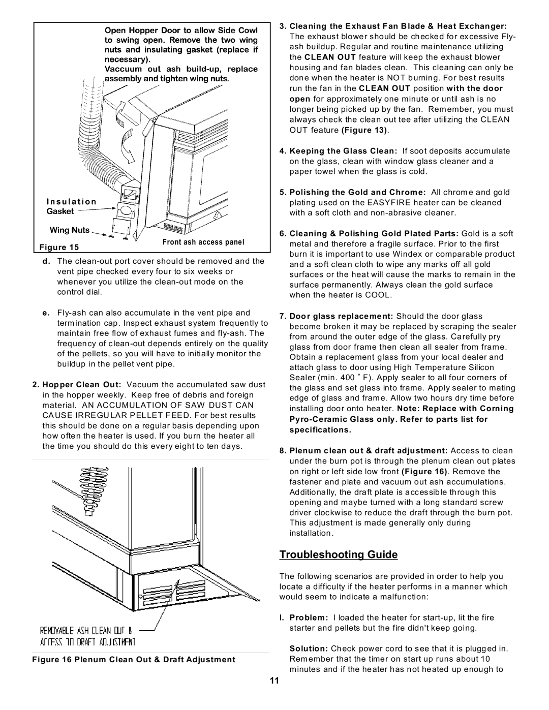 Sierra Products EF-4001B operating instructions Troubleshooting Guide, Front ash access panel 