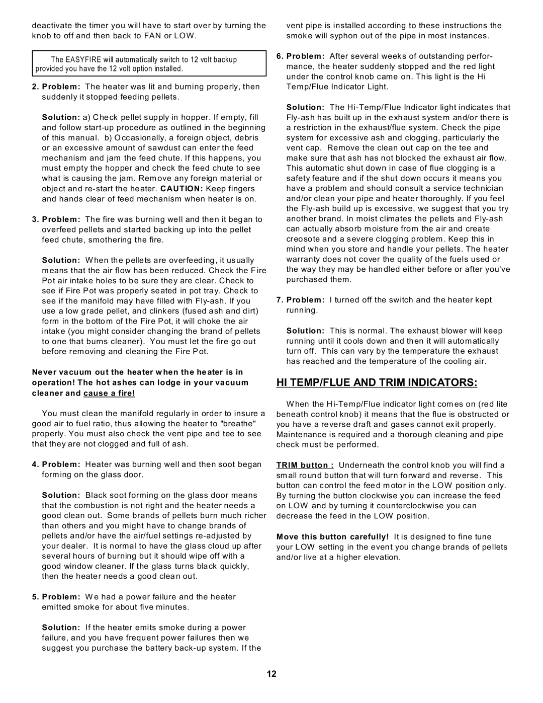 Sierra Products EF-4001B operating instructions HI TEMP/FLUE and Trim Indicators 