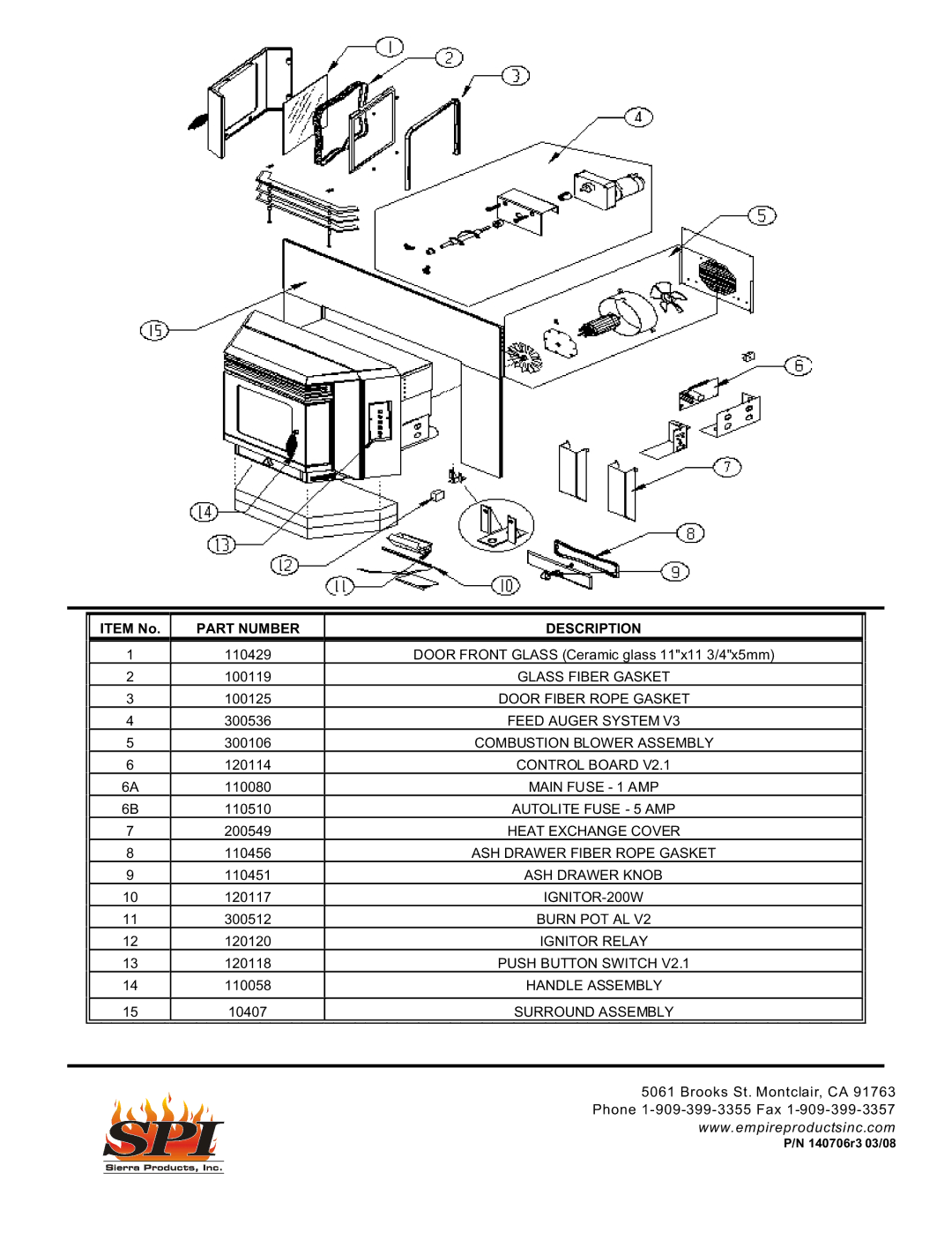 Sierra Products EF-4001B operating instructions Item No, Part Number Description 