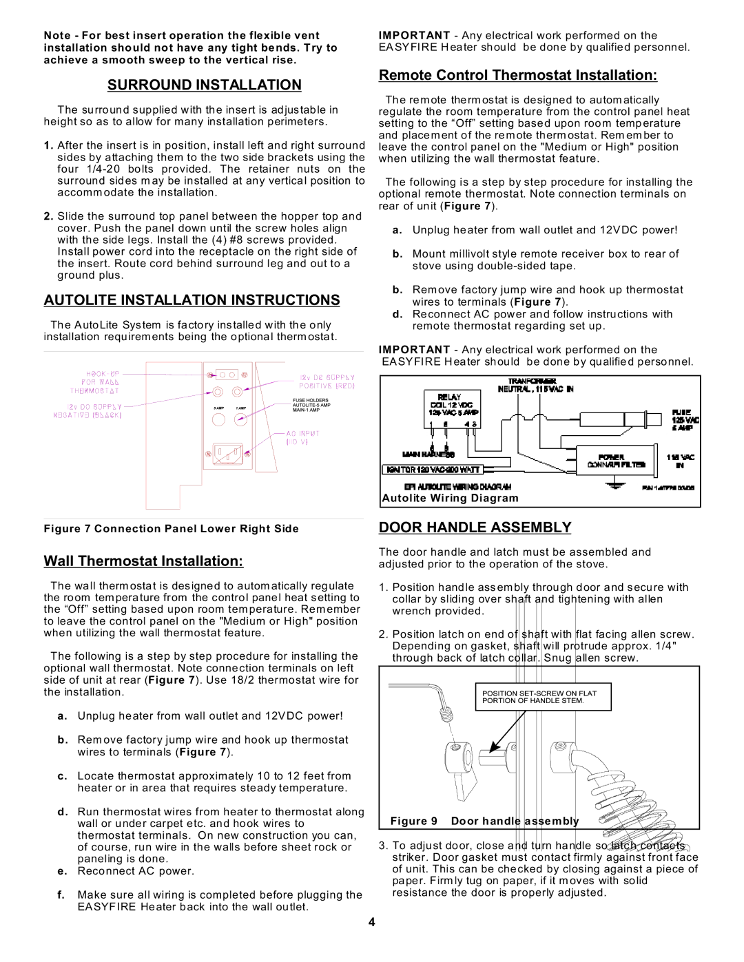 Sierra Products EF-4001B Surround Installation, Autolite Installation Instructions, Wall Thermostat Installation 