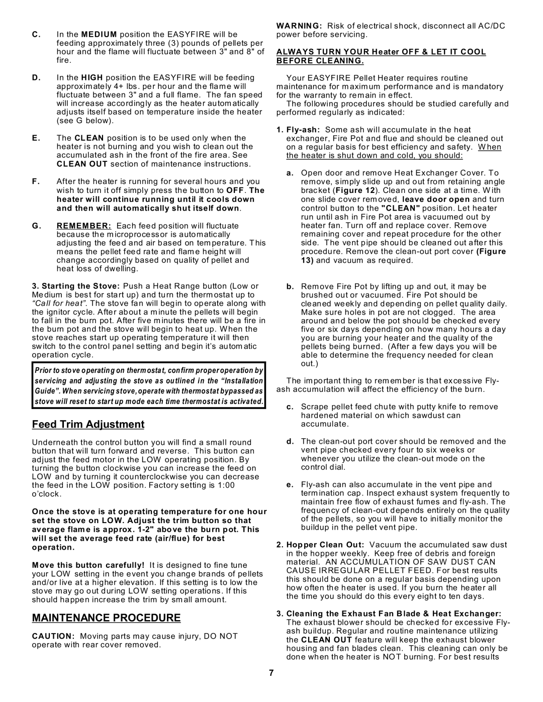 Sierra Products EF-4001B operating instructions Feed Trim Adjustment, Maintenance Procedure 