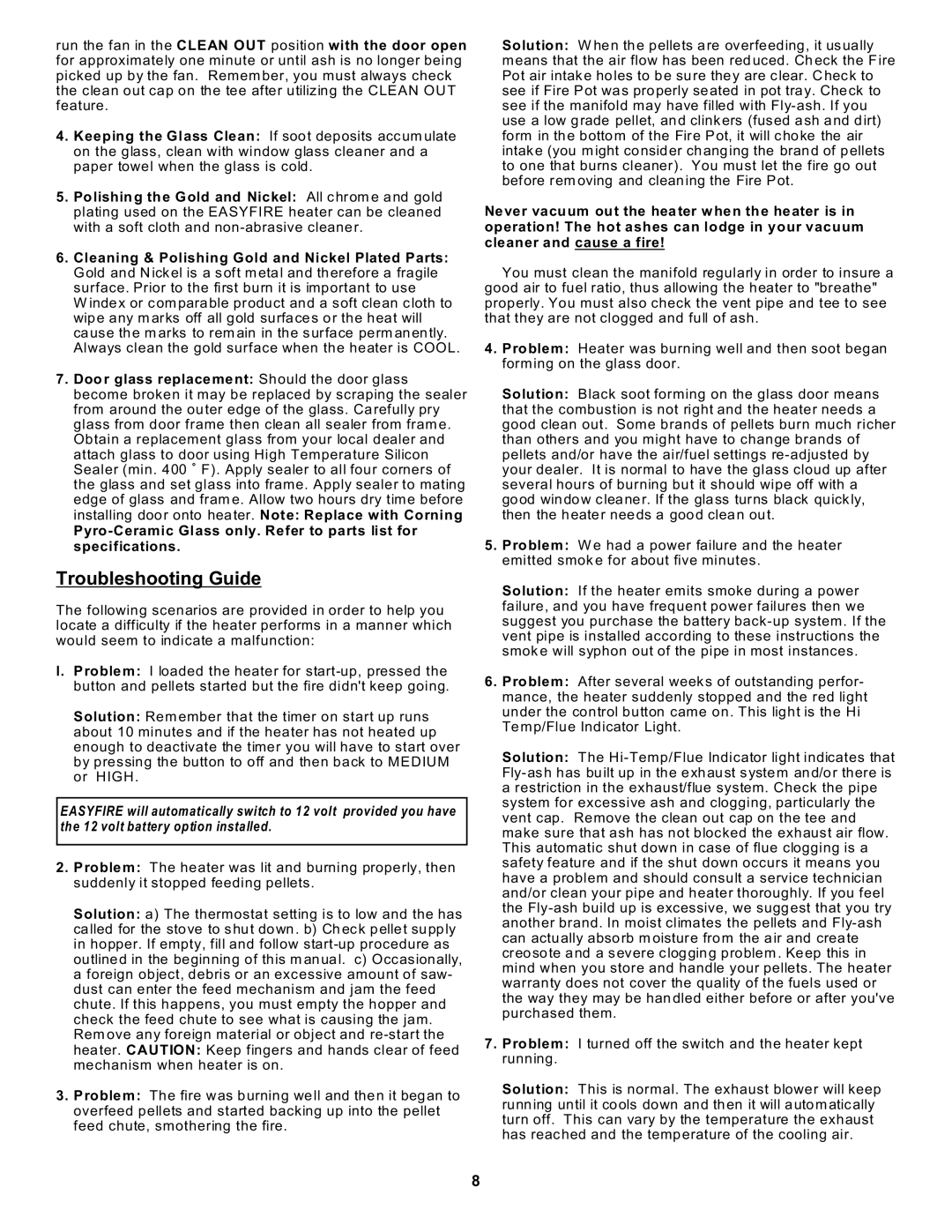 Sierra Products EF-4001B operating instructions Troubleshooting Guide 