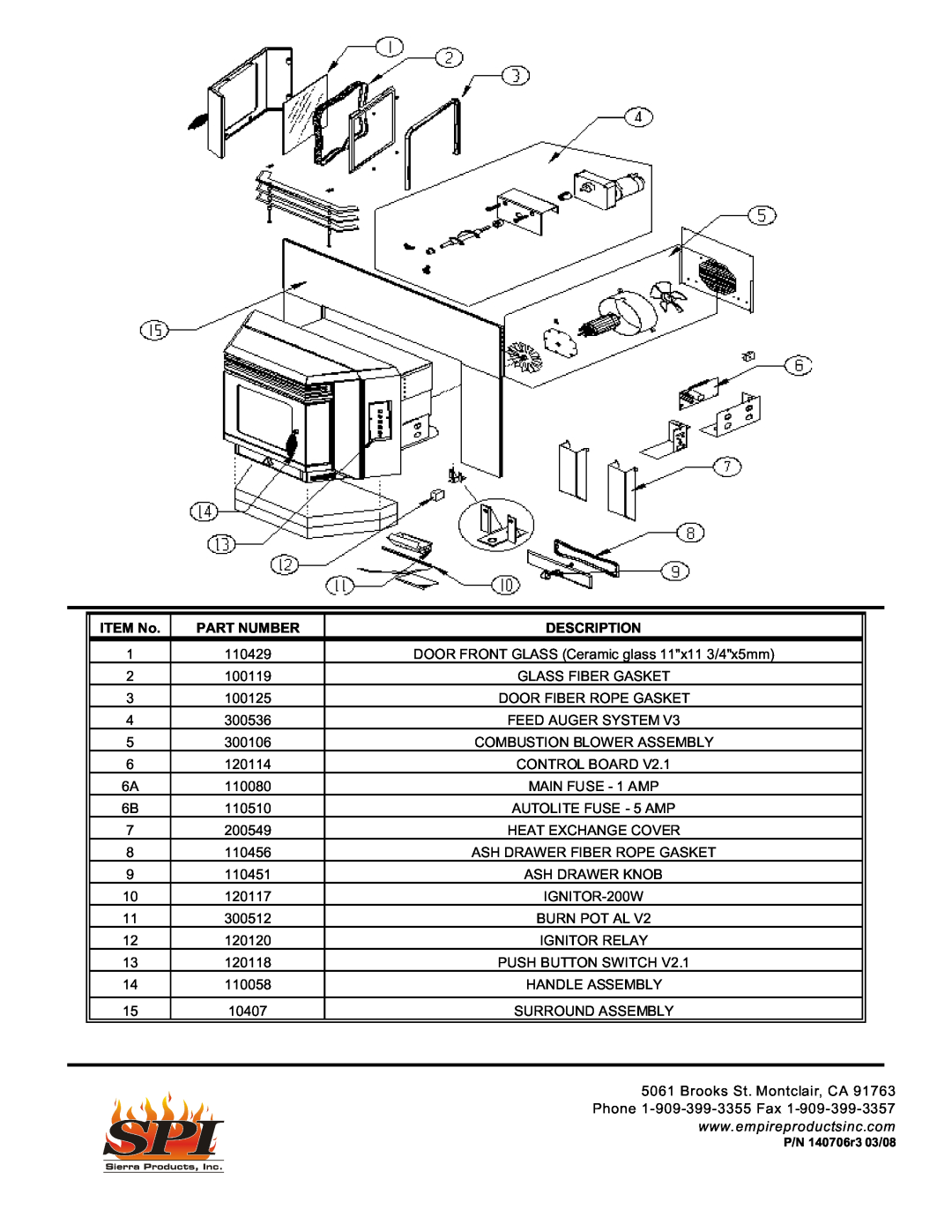 Sierra Products EF-4001B operating instructions ITEM No, Part Number, Description 