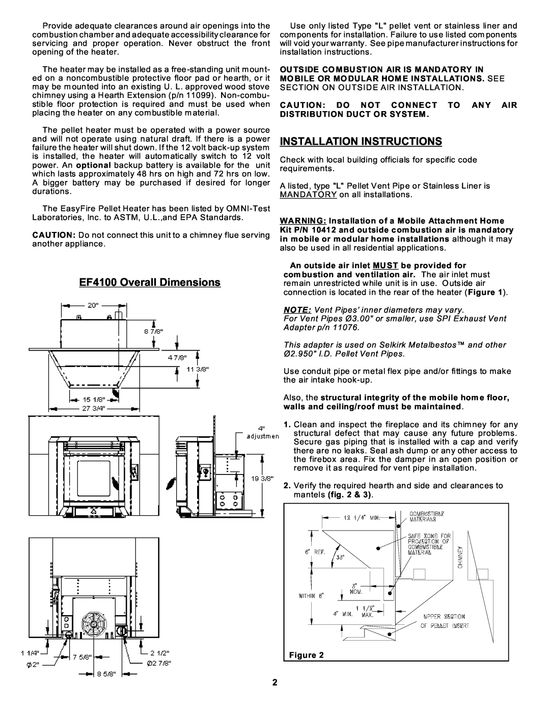 Sierra Products EF-4001B operating instructions EF4100 Overall Dimensions, Installation Instructions 