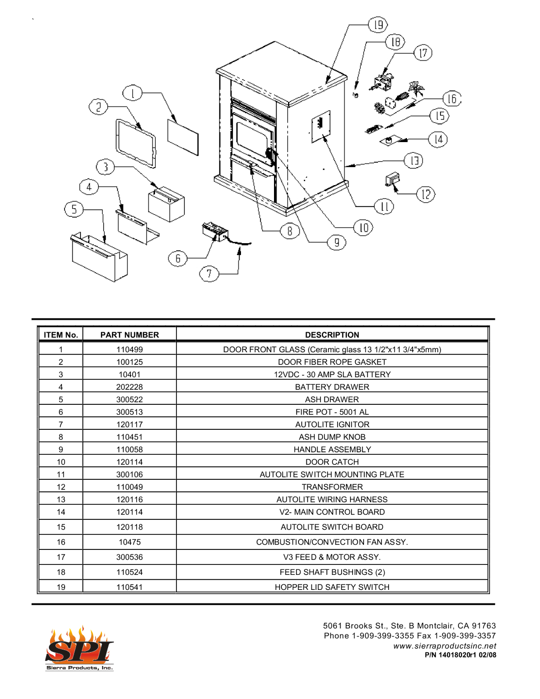 Sierra Products EF-5001UB owner manual Item No, Part Number Description 