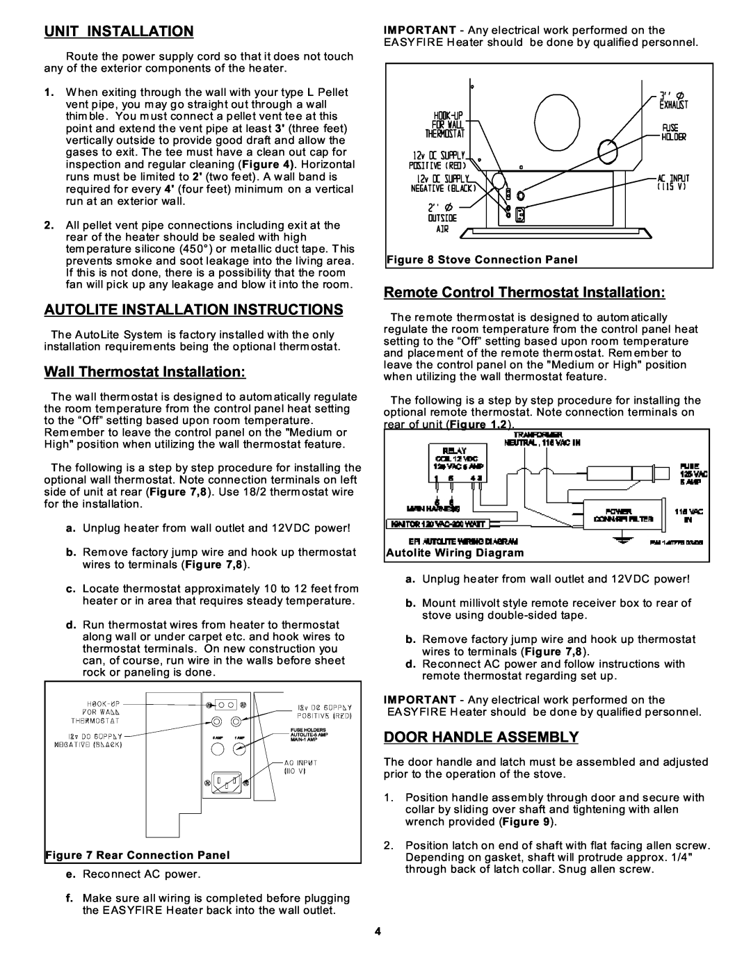 Sierra Products EF-5001UB owner manual Unit Installation, Autolite Installation Instructions, Wall Thermostat Installation 