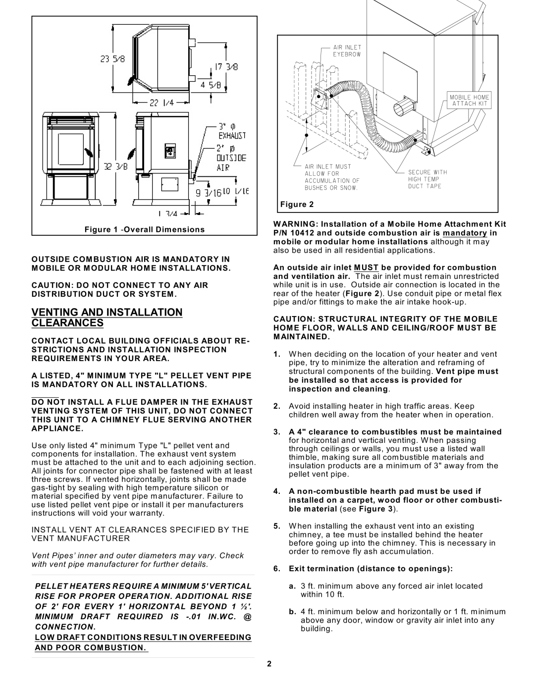 Sierra Products EF5001B-AL Venting and Installation Clearances, An outside air inlet Must be provided for combustion 