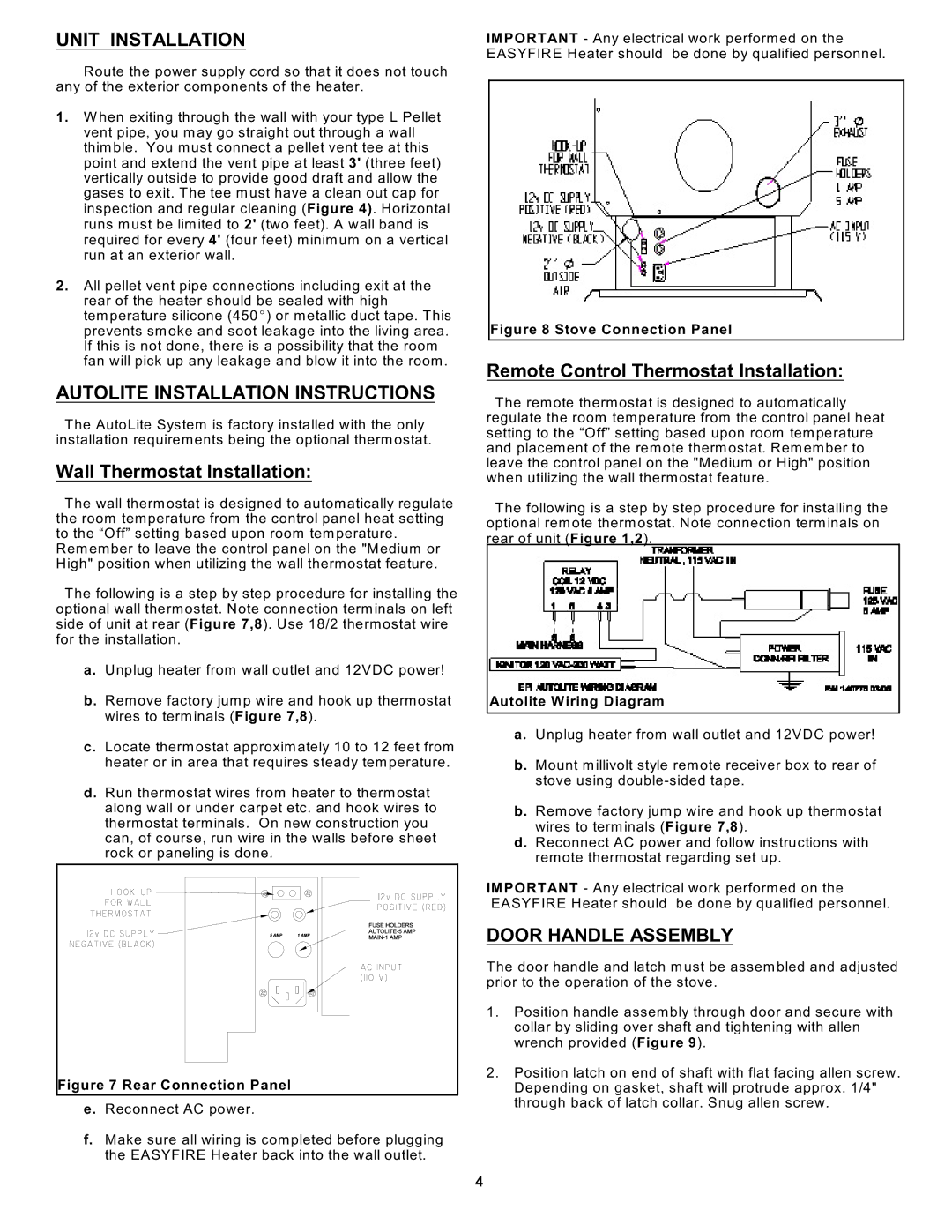 Sierra Products EF5001B-AL owner manual Unit Installation, Autolite Installation Instructions, Wall Thermostat Installation 