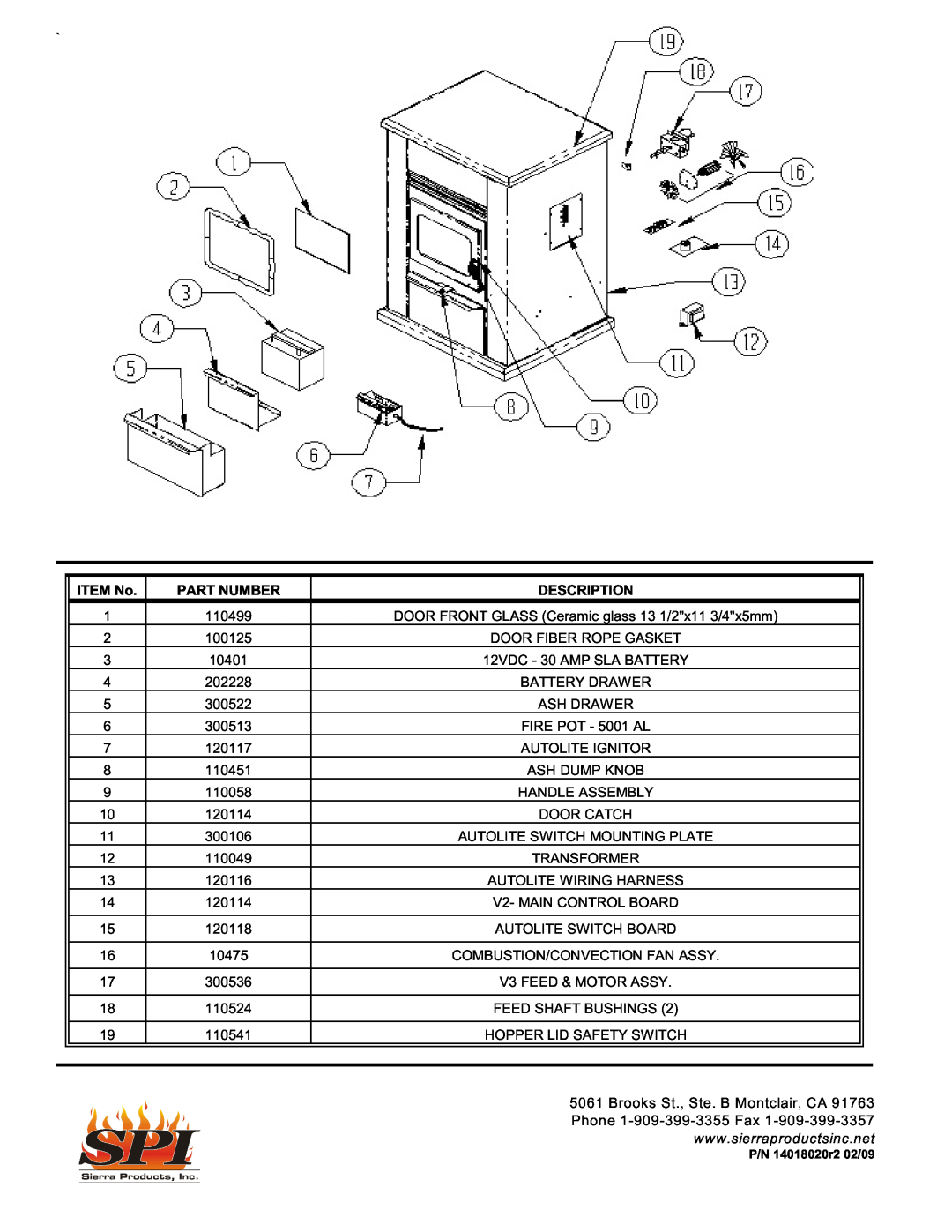 Sierra Products EF5001U owner manual ITEM No, Part Number, Description 