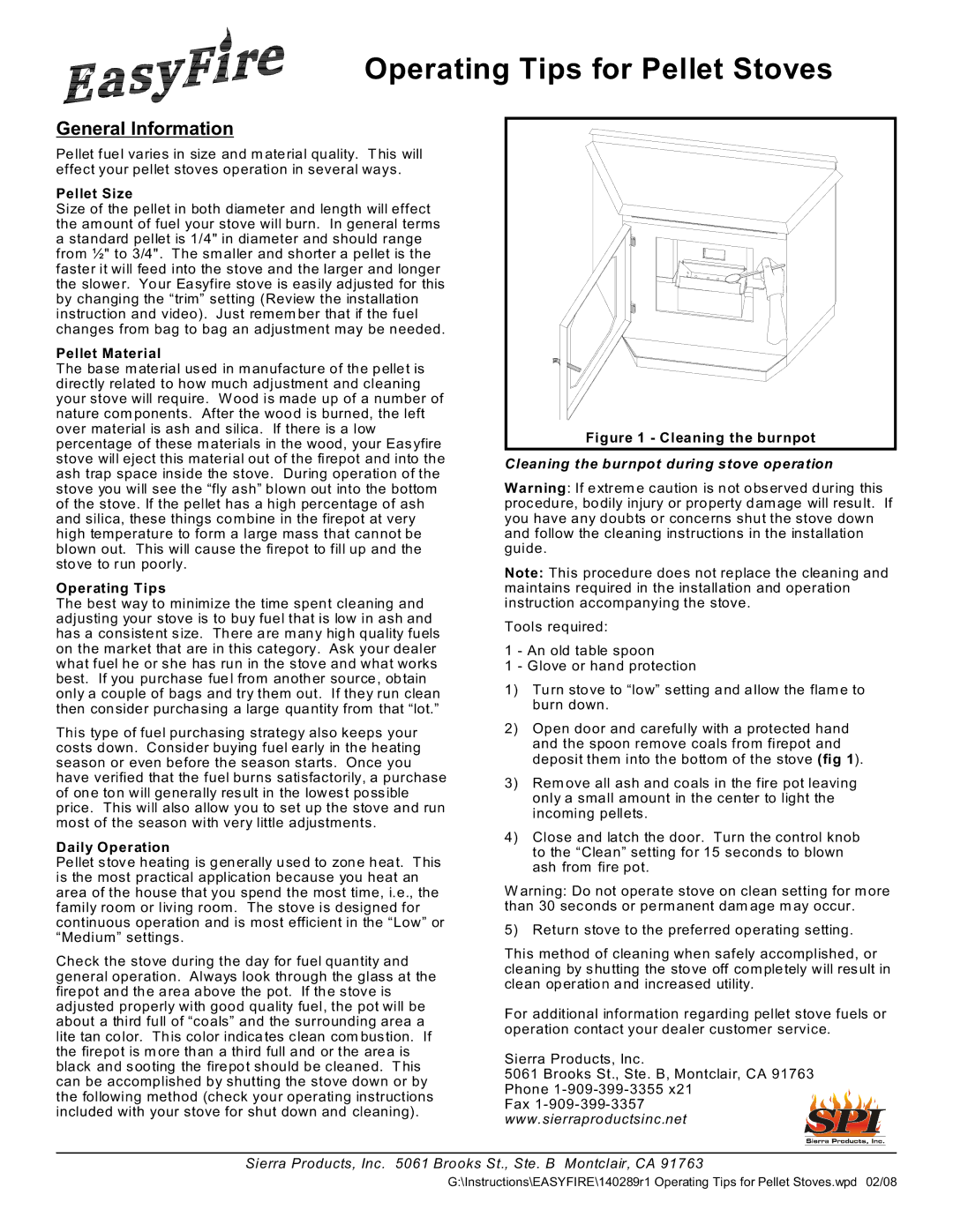 Sierra Products manual Operating Tips for Pellet Stoves, General Information 