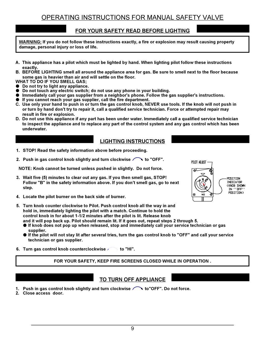 Sierra Products UV360FP For Your Safety Read Before Lighting, Lighting Instructions, To Turn OFF Appliance 