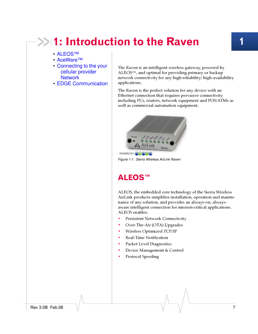 Sierra Raven EDGE manual Introduction to the Raven, Aleos 