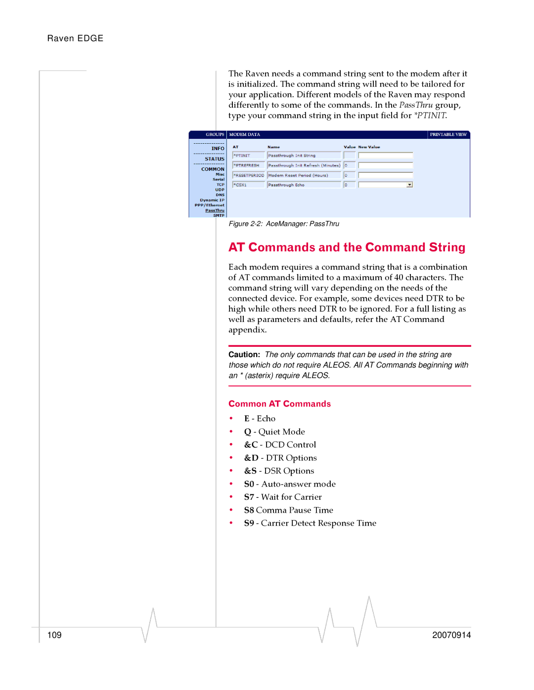 Sierra Raven EDGE manual AT Commands and the Command String, Common AT Commands 