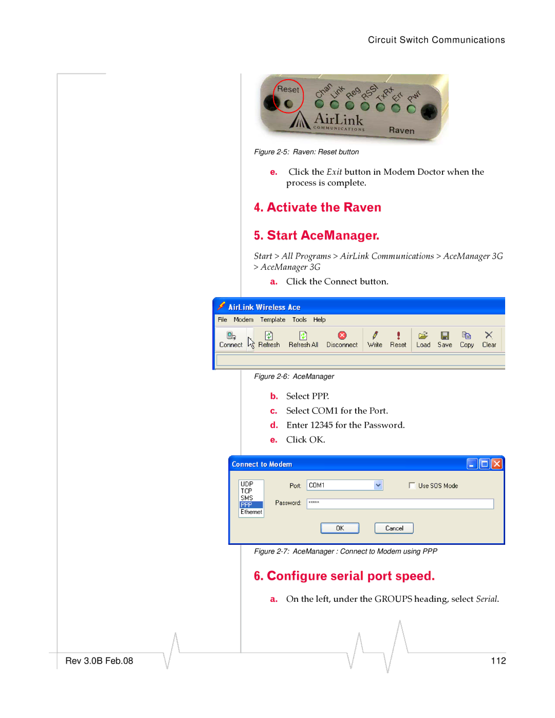 Sierra Raven EDGE manual Activate the Raven Start AceManager, Configure serial port speed 