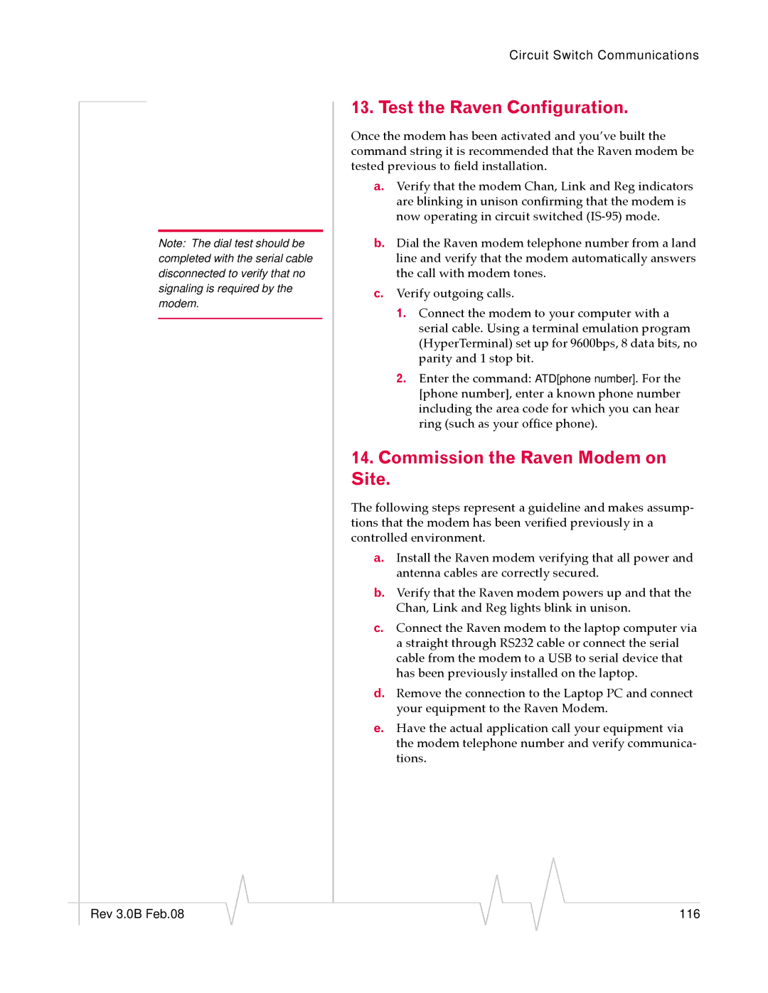 Sierra Raven EDGE manual Test the Raven Configuration, Commission the Raven Modem on Site 