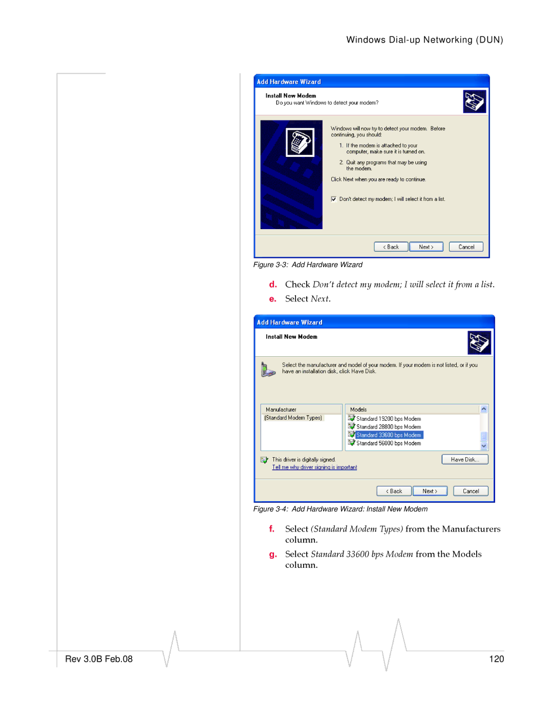 Sierra Raven EDGE manual Check Don’t detect my modem I will select it from a list 