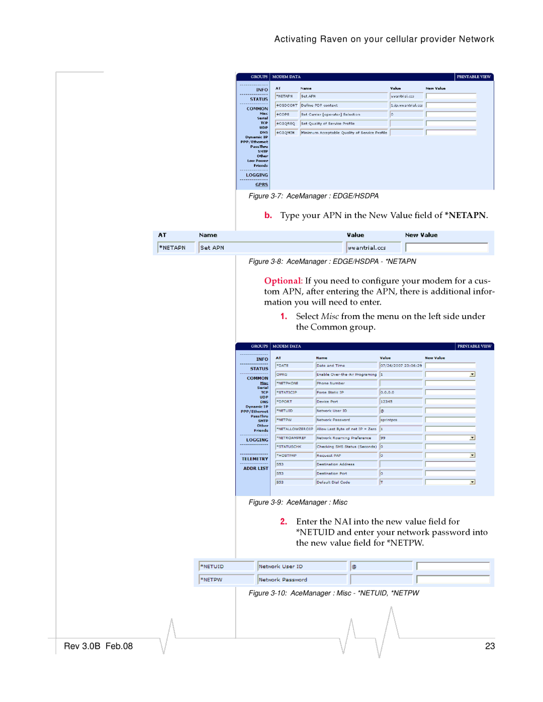 Sierra Raven EDGE manual Type your APN in the New Value field of *NETAPN 