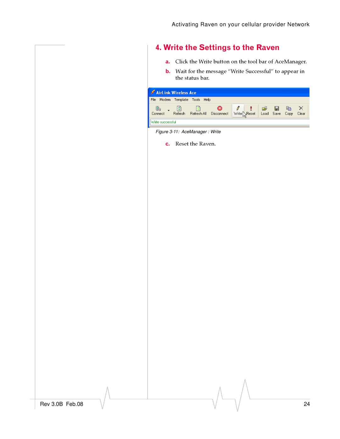 Sierra Raven EDGE manual Write the Settings to the Raven, AceManager Write 