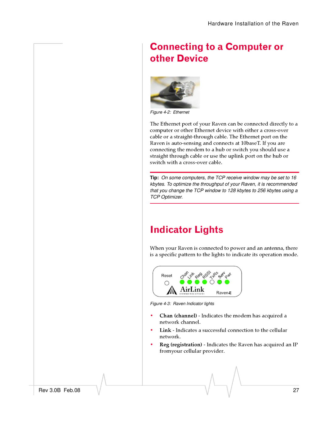 Sierra Raven EDGE manual Connecting to a Computer or other Device, Indicator Lights 