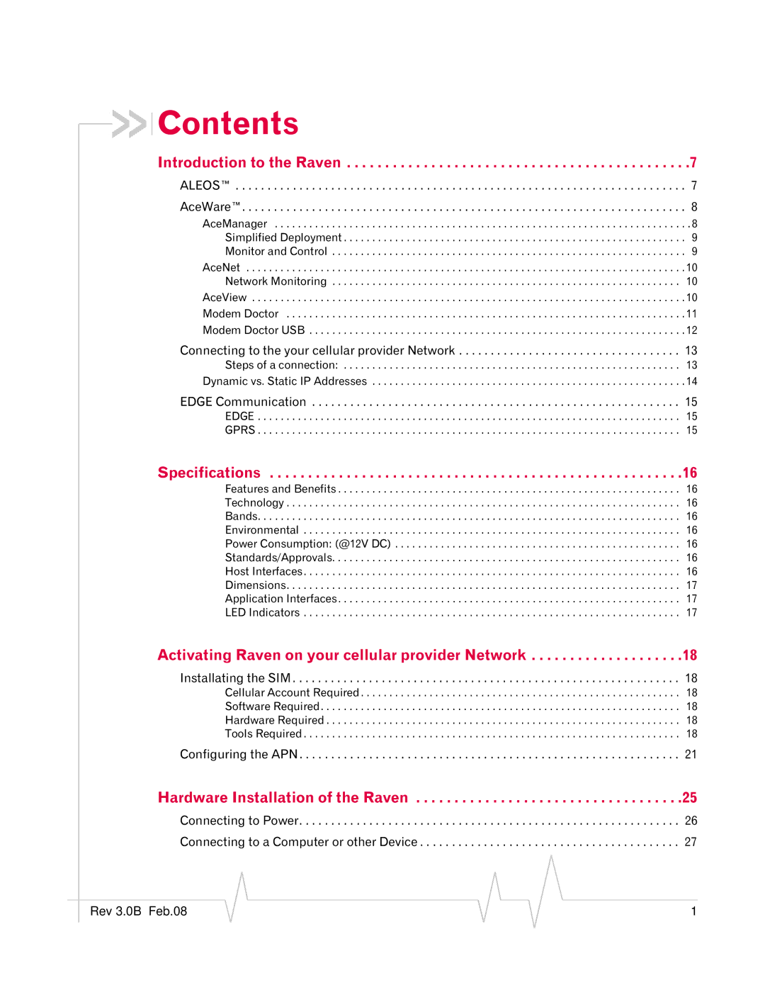 Sierra Raven EDGE manual Contents 