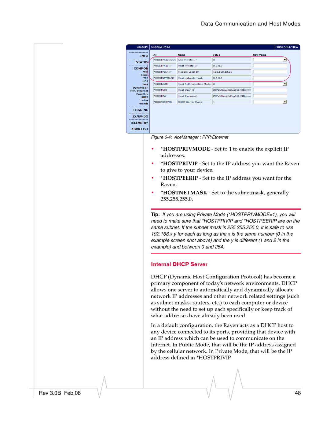 Sierra Raven EDGE manual Internal Dhcp Server, AceManager PPP/Ethernet 