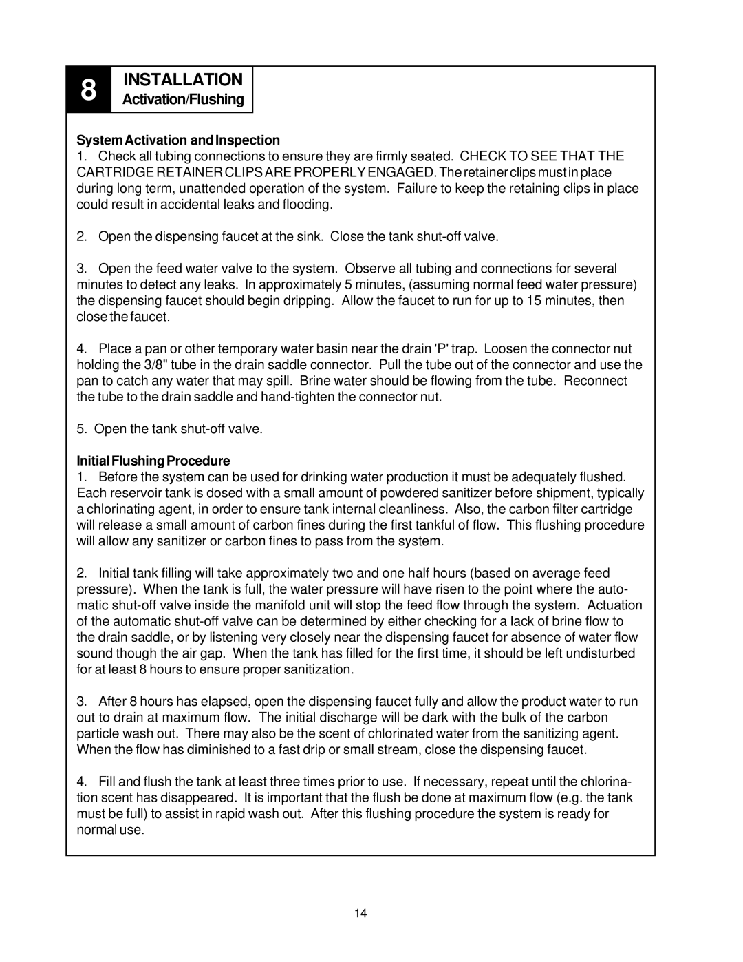 Sierra PN103257 owner manual Activation/Flushing, SystemActivation andInspection, InitialFlushingProcedure 