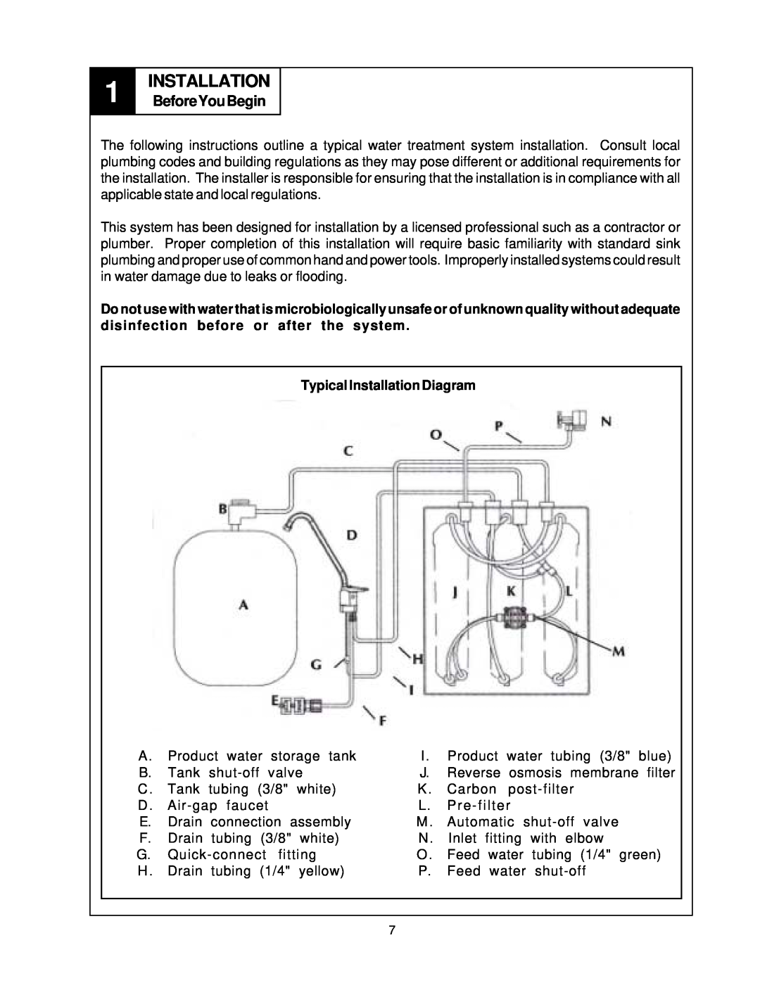 Sierra SIERRA REVERSE OSMOSIS DRINKING WATER SYSTEM, PN103257 owner manual BeforeYouBegin, Typical Installation Diagram 