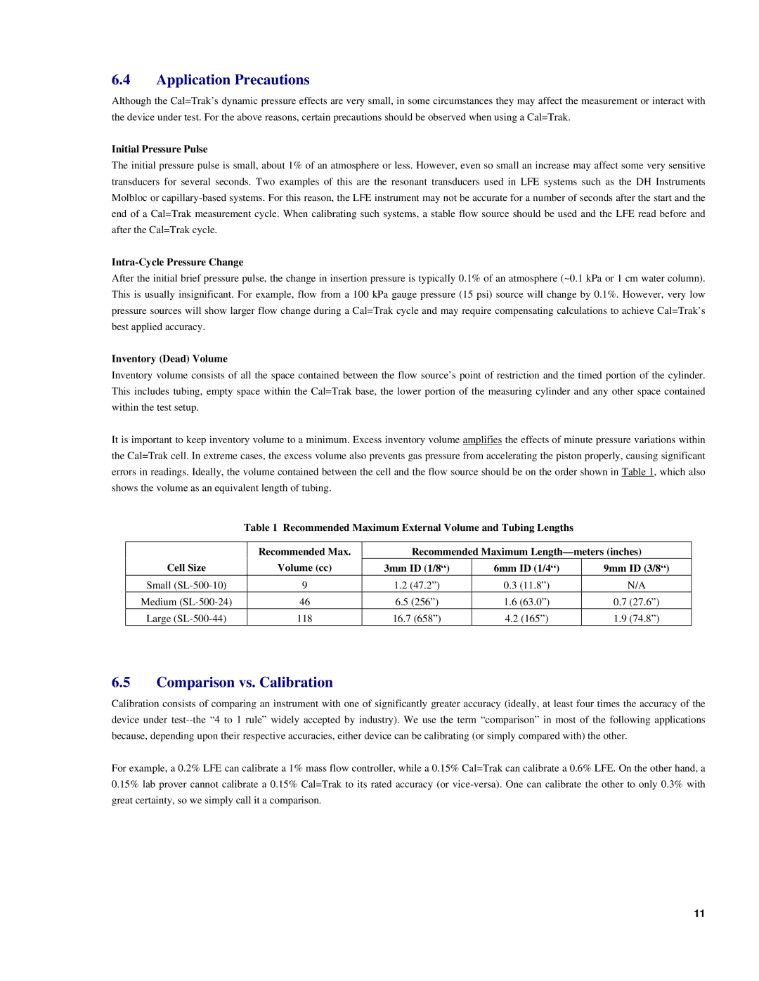 Sierra SL-800 Application Precautions, Comparison vs. Calibration, Initial Pressure Pulse, Intra-Cycle Pressure Change 