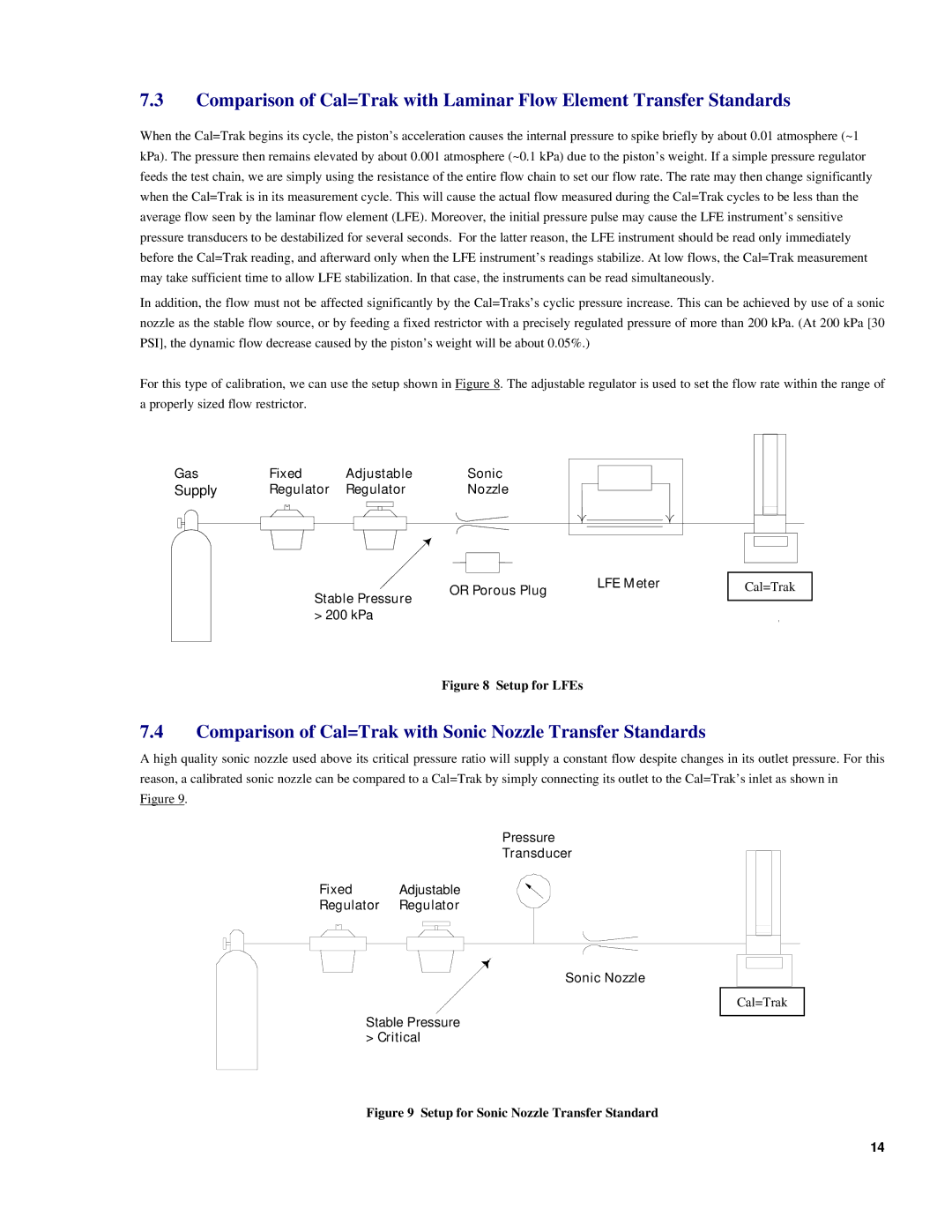 Sierra SL-800 instruction manual Comparison of Cal=Trak with Sonic Nozzle Transfer Standards, Setup for LFEs 