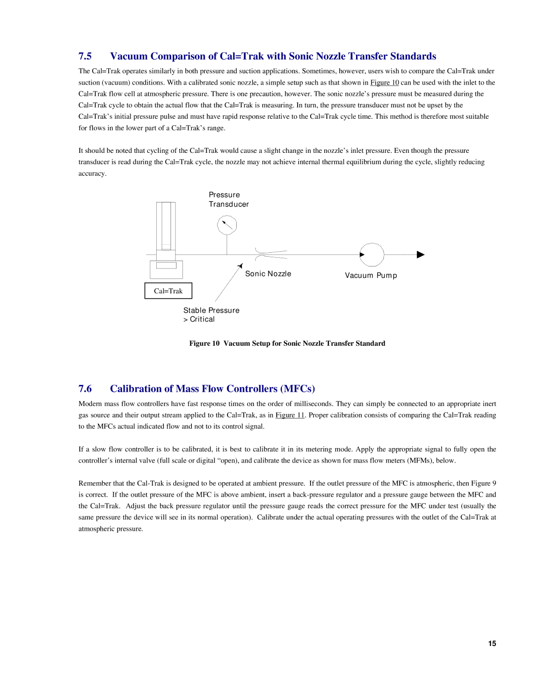 Sierra SL-800 instruction manual Calibration of Mass Flow Controllers MFCs, Vacuum Setup for Sonic Nozzle Transfer Standard 