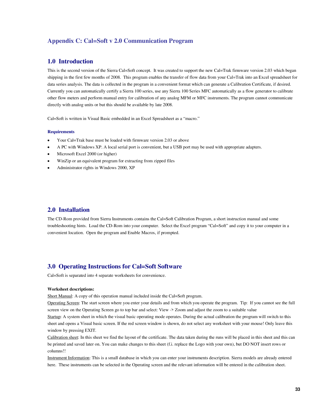 Sierra SL-800 instruction manual Introduction, Installation Operating Instructions for Cal=Soft Software, Requirements 