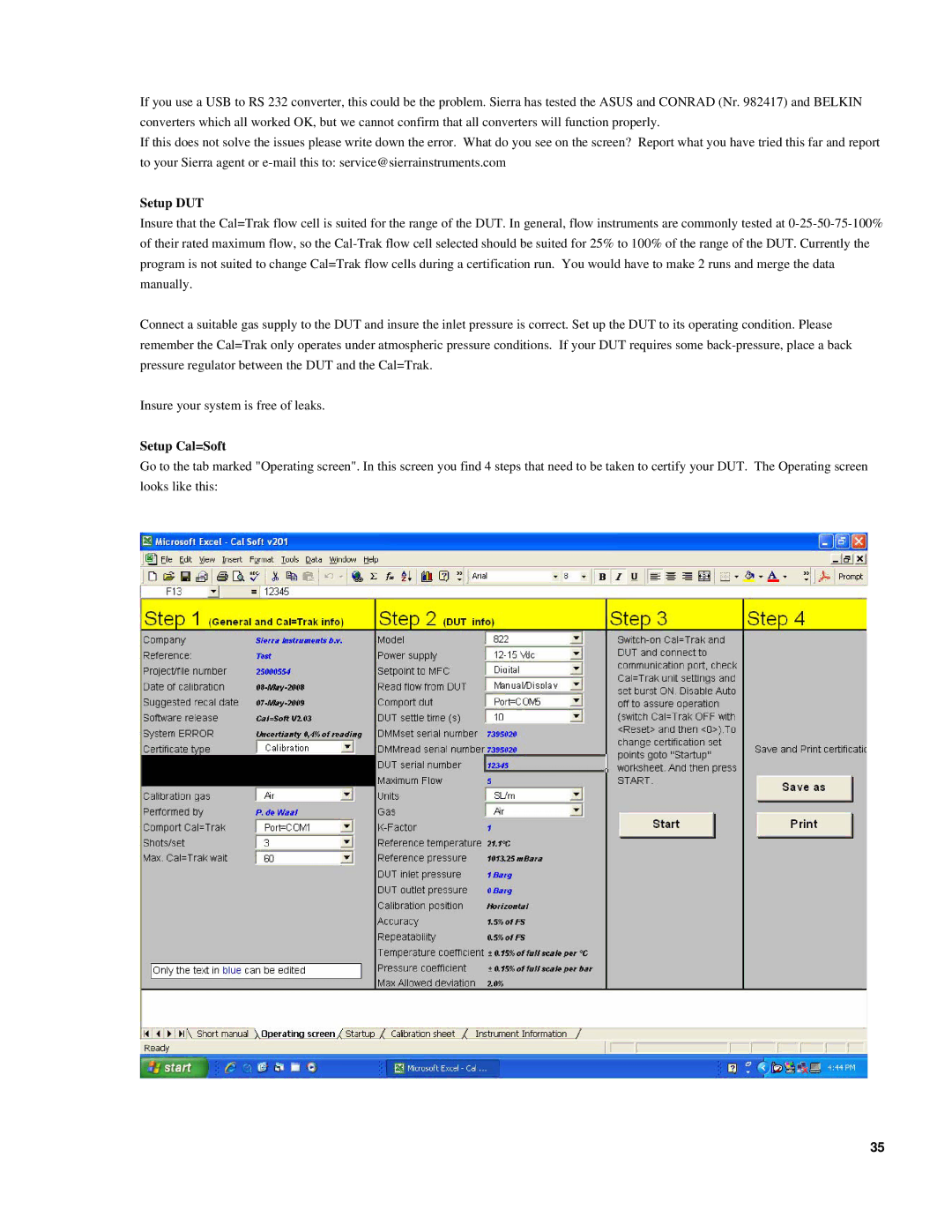 Sierra SL-800 instruction manual Setup DUT, Setup Cal=Soft 