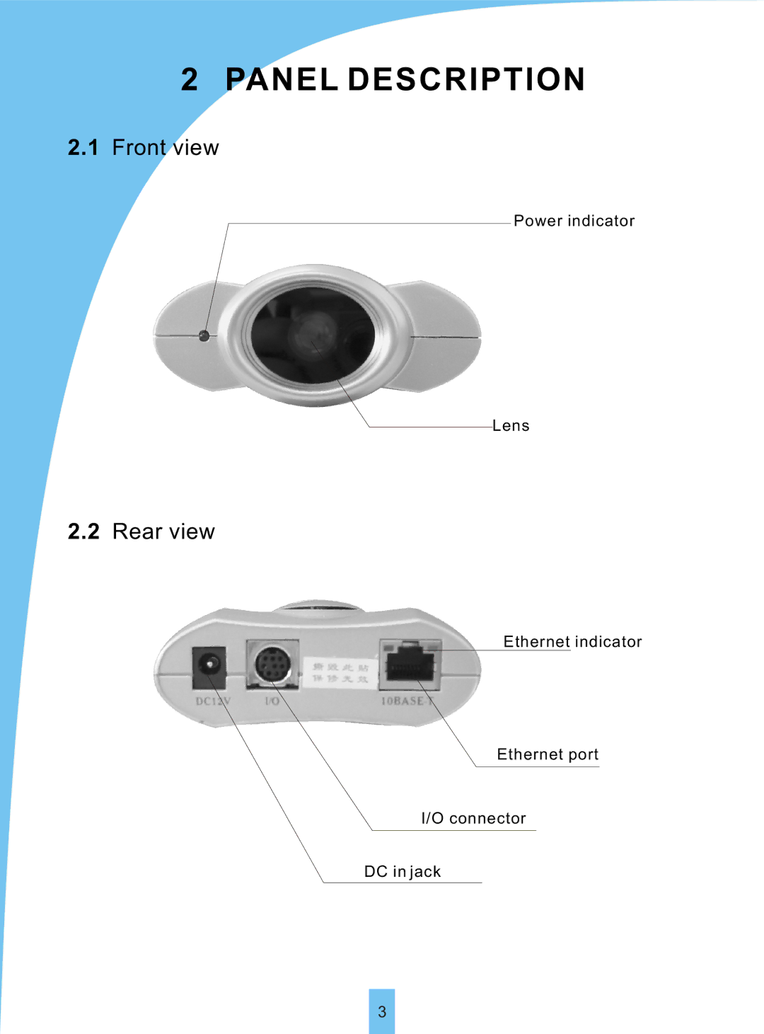 Sierra VSP 3001 manual Panel Description, Front view, Rear view 