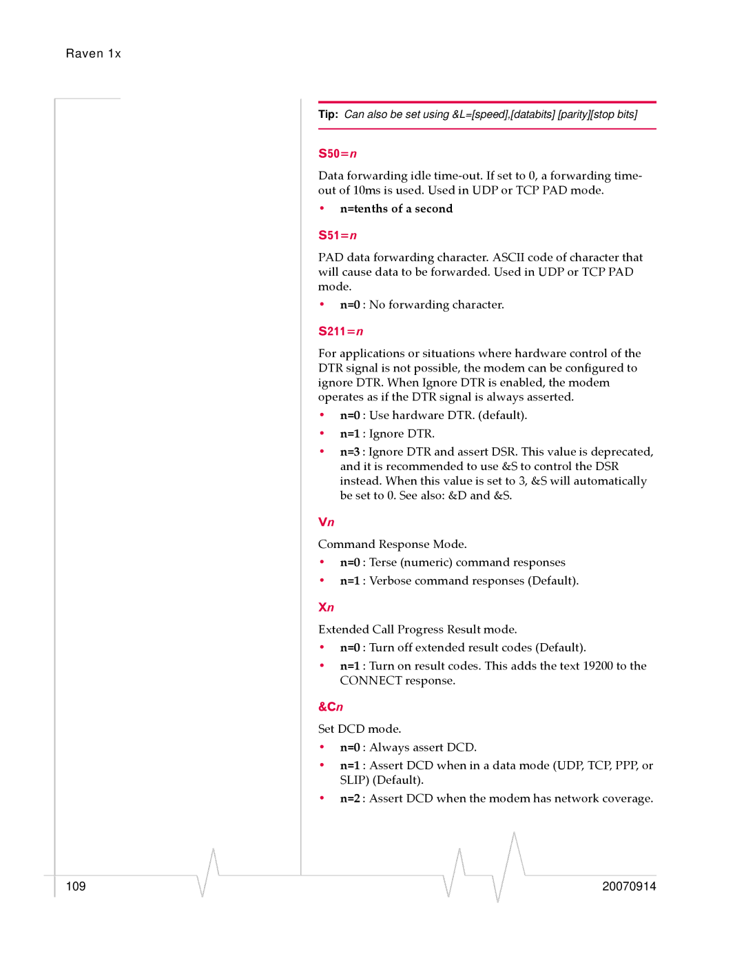 Sierra Wireless 20070914 manual S50=n, =tenths of a second, S51=n, S211=n 