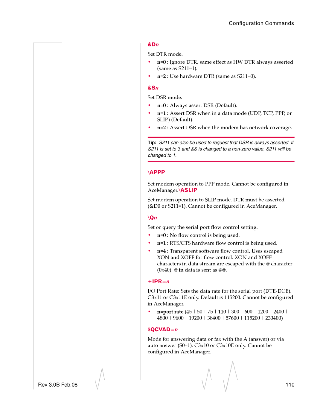 Sierra Wireless 20070914 manual Appp, Qn, +IPR=n, $QCVAD=n 