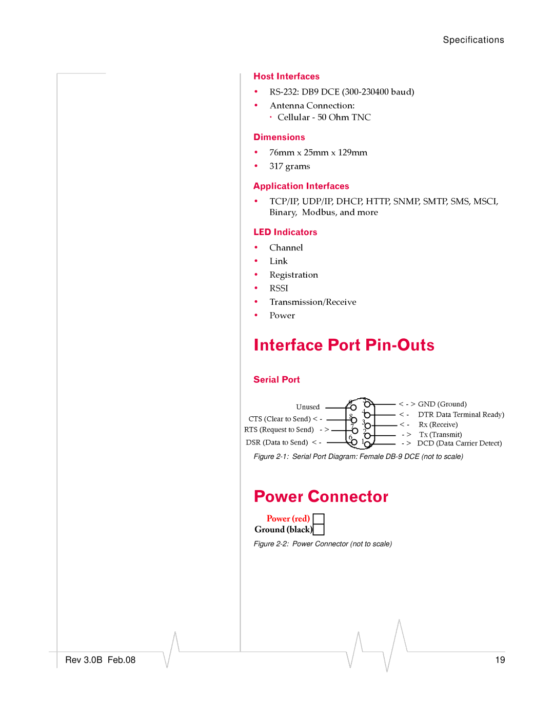 Sierra Wireless 20070914 manual Interface Port Pin-Outs, Power Connector 