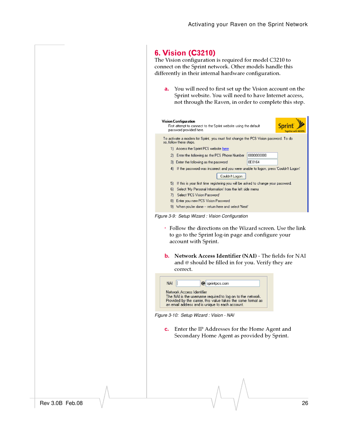 Sierra Wireless 20070914 manual Vision C3210, Setup Wizard Vision Configuration 