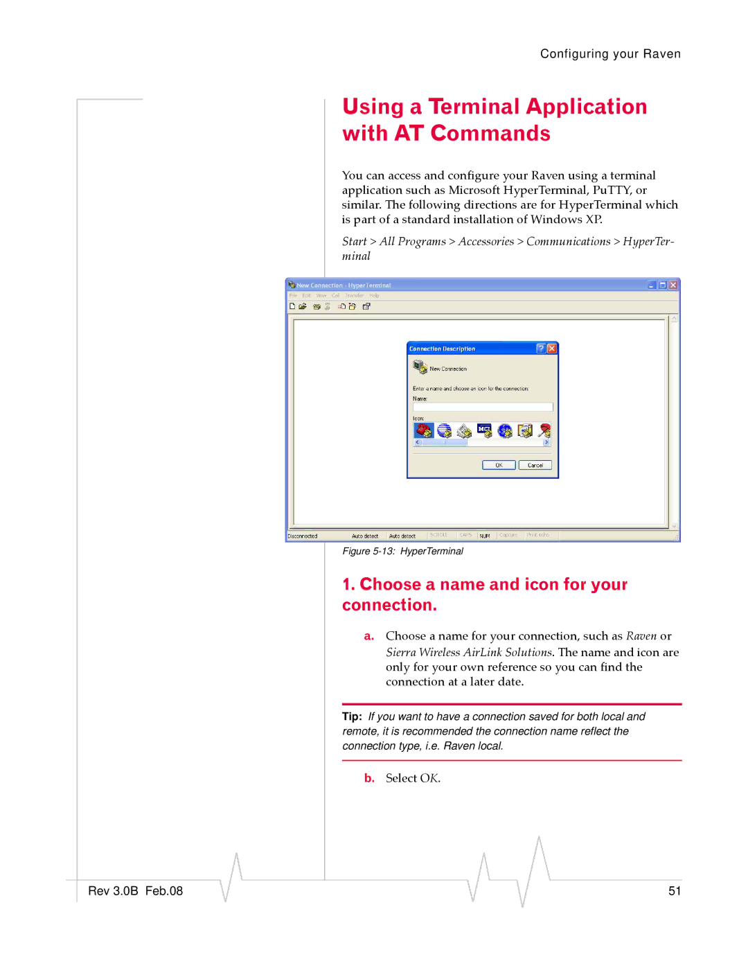 Sierra Wireless 20070914 manual Using a Terminal Application with AT Commands, Choose a name and icon for your connection 