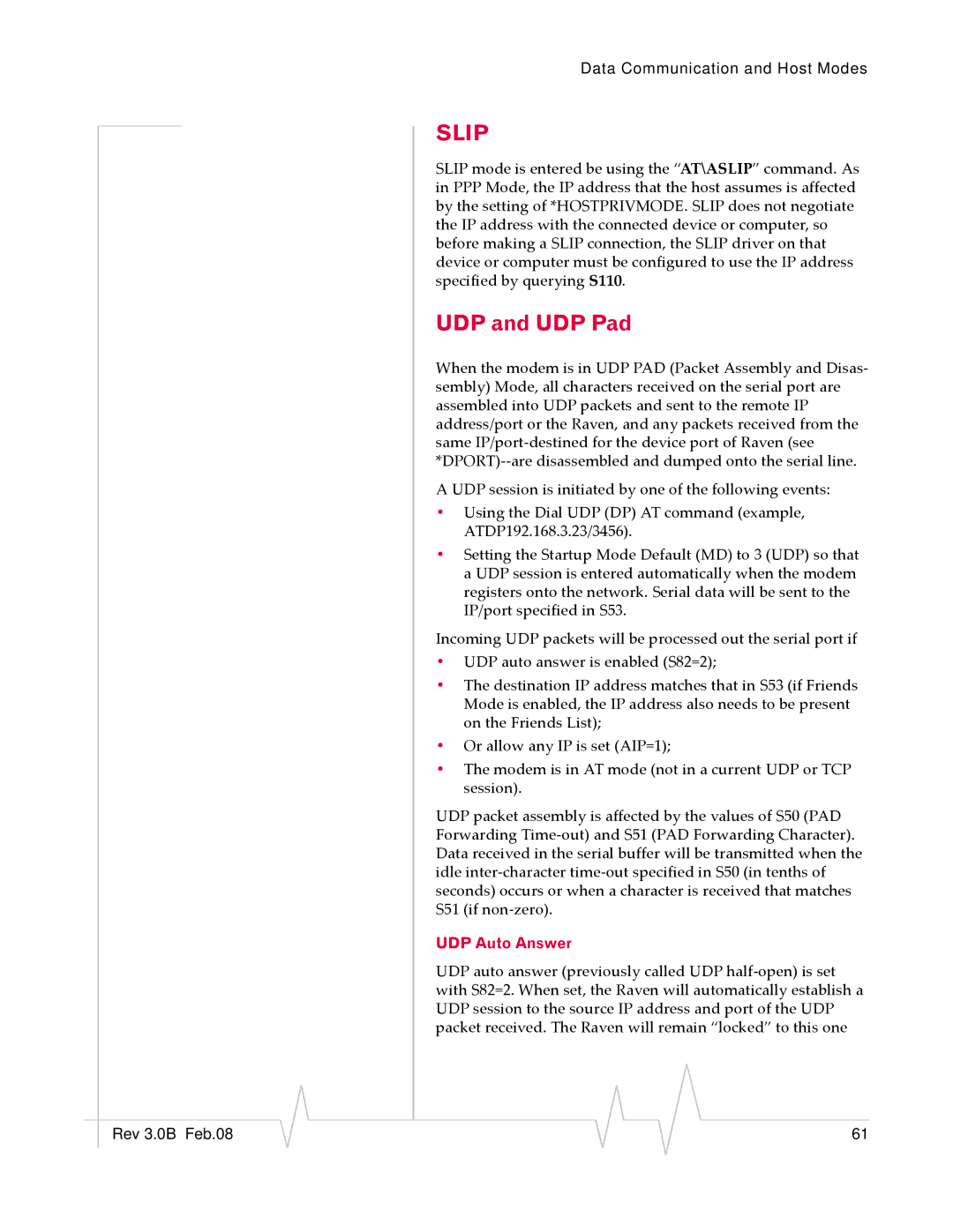 Sierra Wireless 20070914 manual UDP and UDP Pad, UDP Auto Answer 