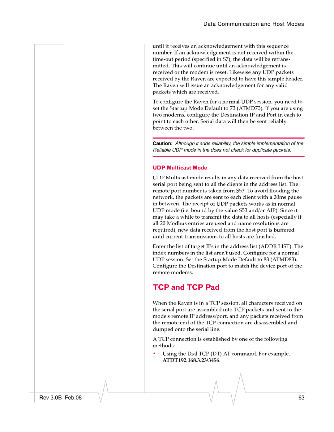 Sierra Wireless 20070914 manual TCP and TCP Pad, UDP Multicast Mode 